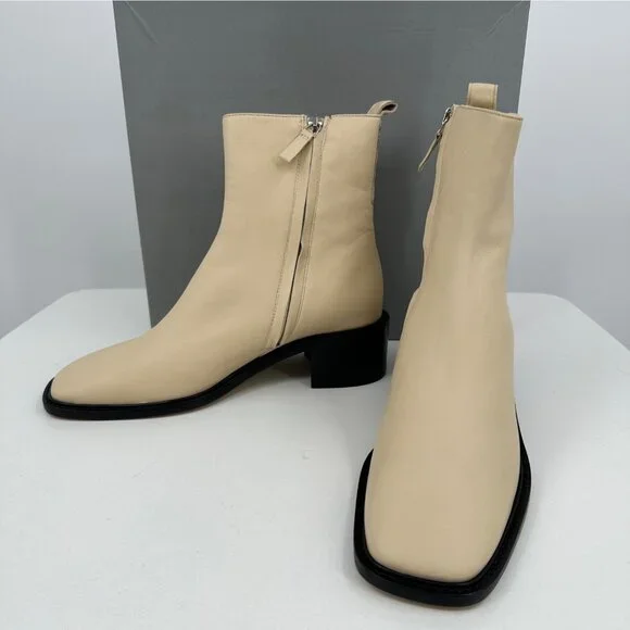 Everlane The City Boot in Cream Leather 8.5 Women's Side Zip Block Heel Ankle - Picture 2 of 9